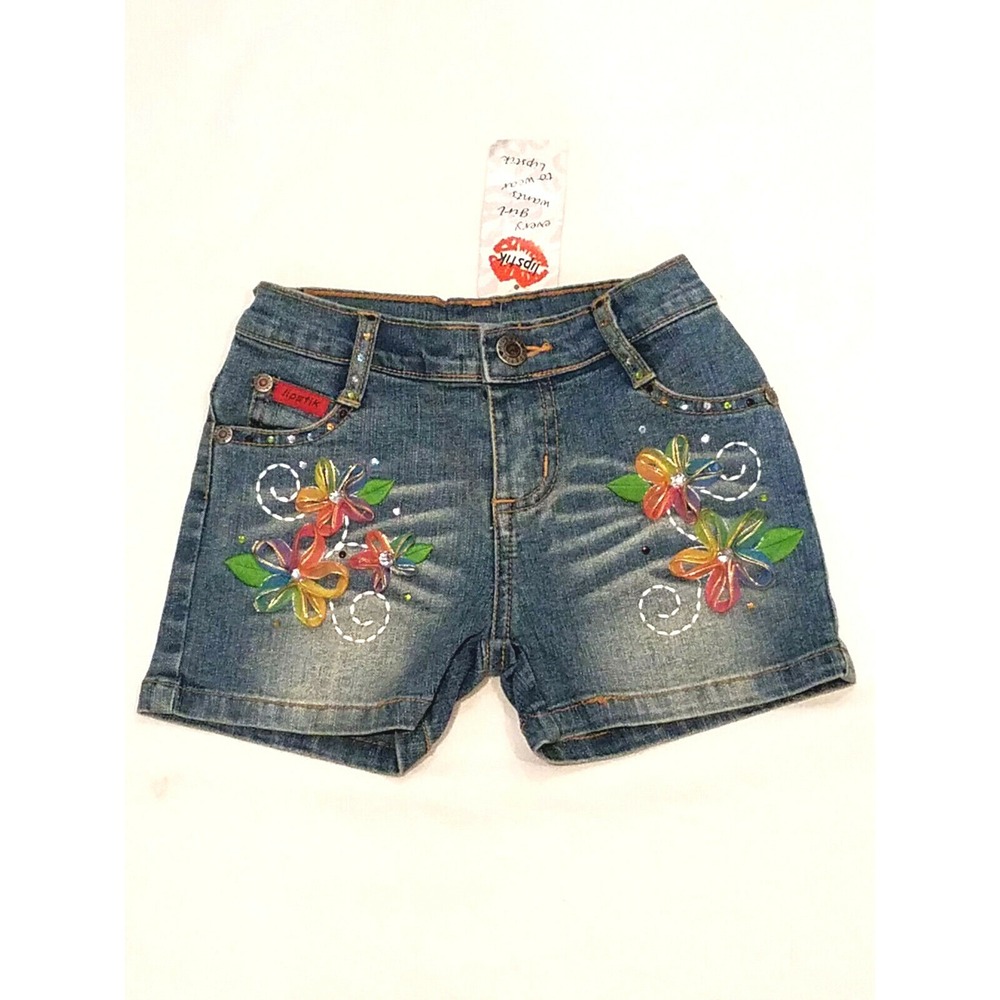 sz 5 NEW‎ Lipstik Girls Boutique Designer Denim Jean Shorts Rainbow Jewels